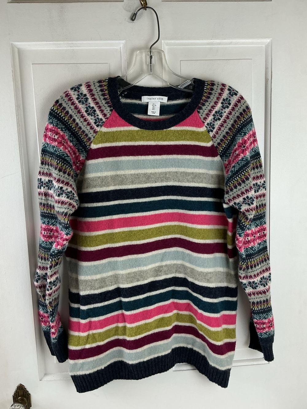 Tabitha Webb Sweater Sz L Wool Striped Fair Isle Multicolor